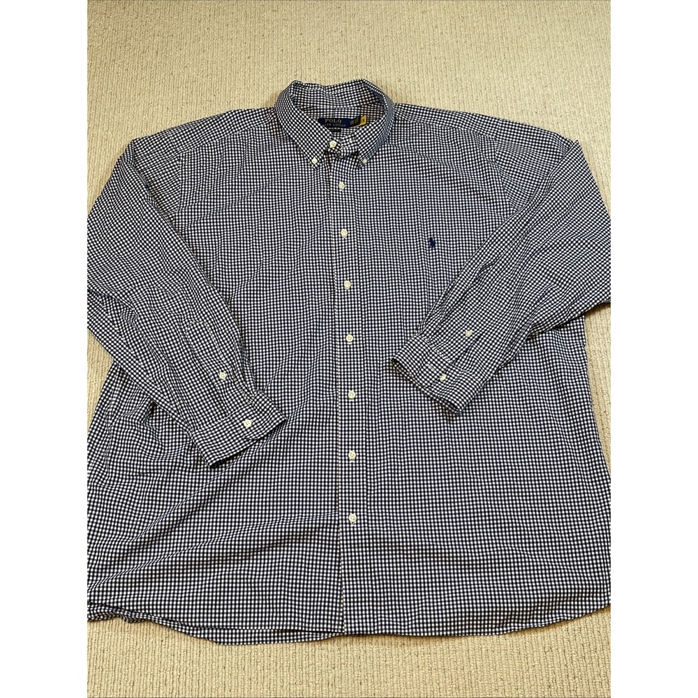 Polo Ralph Lauren Classic Fit Plaid Stretch Poplin Shirt Men's XXL Navy